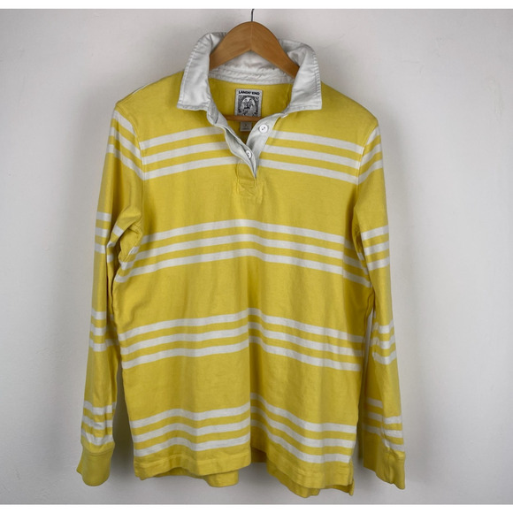 Lands' End Tops - Vintage Lands End Rugby Yellow White Striped Long Sleeve Shirt Preppy SZ L 14/16